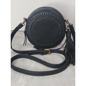 Ampere Creations Suzie Round Crossbody Black Purse Vegan Leather Tassel‎